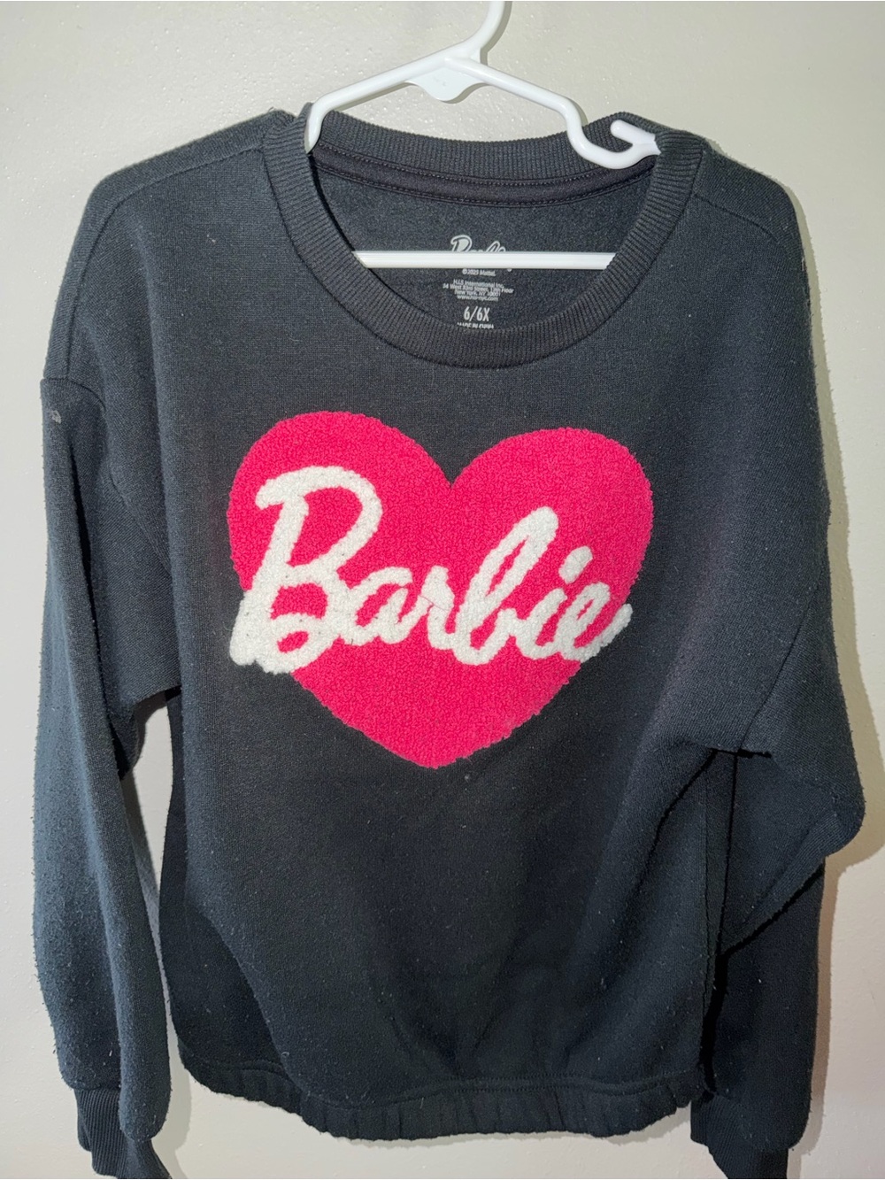 Barbie Black Sweatshirt with Pink Heart and White Script